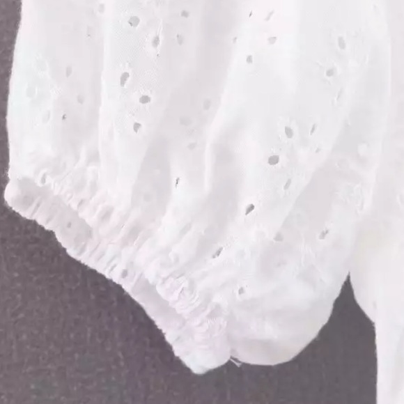 White Crochet Eyelet Lace Square Neck LaceUp Dress - Picture 7 of 11